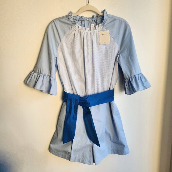 Sz40 NEW Sandro Rosalyn Blue Romper with Ruffle Details - US 8 - Picture 2 of 14